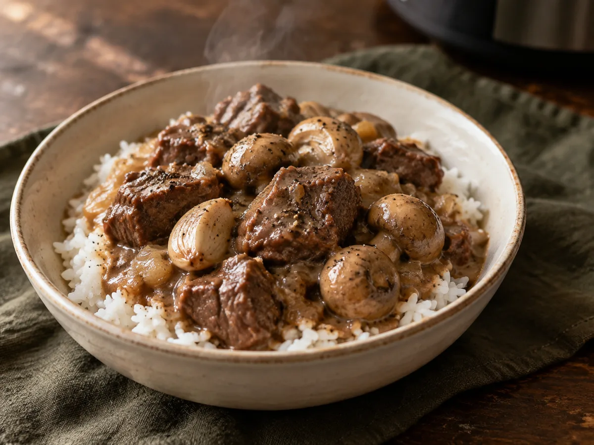 Creamy Garlic Pepper Beef with Mushrooms serving idea